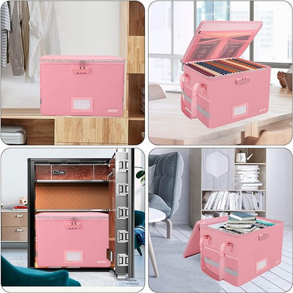 ENGPOW File Box with Lock, Fireproof Document Box with Pockets, Collapsible - Image 2