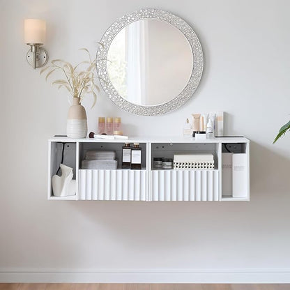 Modern Matte White Fluted Floating Nightstand - Image 7