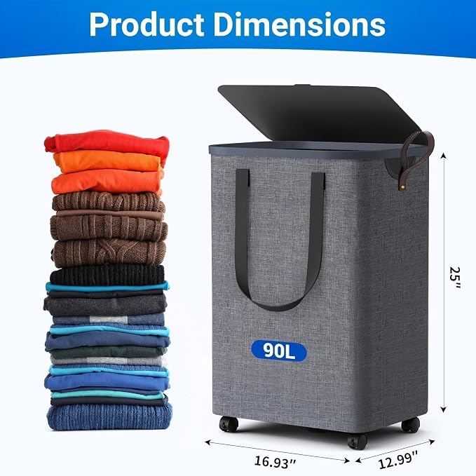 Laundry Basket with 5 Wheels, Tall Dirty Laundry Hamper, Rolling Laundry Basket - Image 3