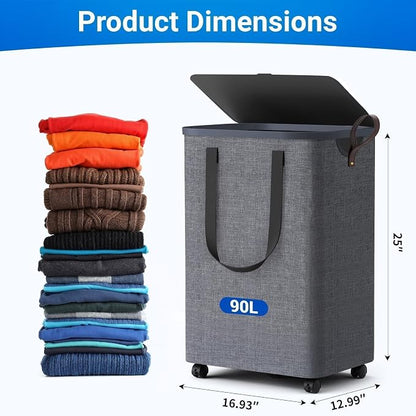 Laundry Basket with 5 Wheels, Tall Dirty Laundry Hamper, Rolling Laundry Basket - Image 3