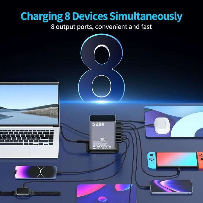 520W 8-Port USB-C Charging Station – 4×100W PD + 4×30W | Fast charger block - Image 3