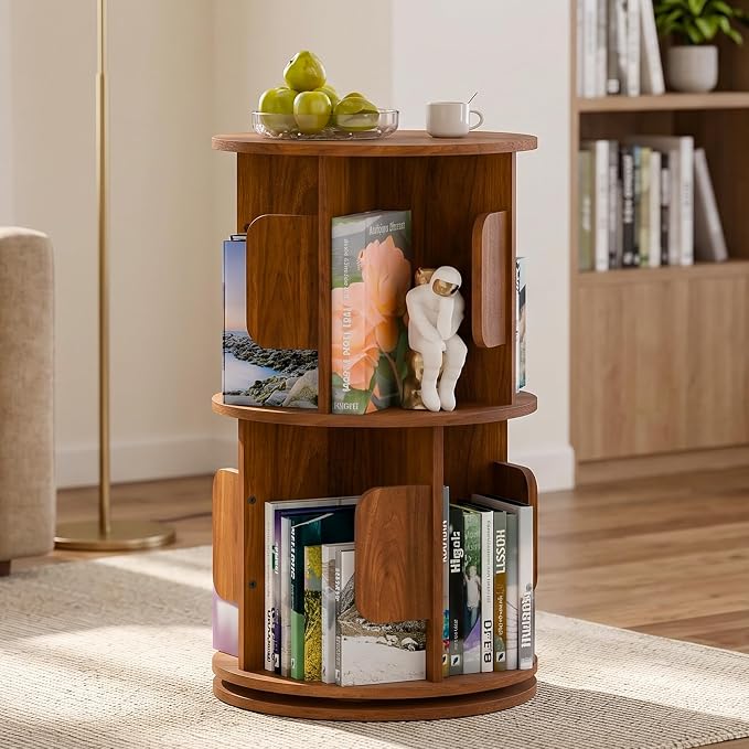 2-Tier 360° Rotating Bookshelf, Round Floor Standing Bookcase by Unknown