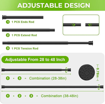 2 Pack Spring Tension Rods 28-48 Inch, No Drill Tension Curtain Rods Black | - Image 4