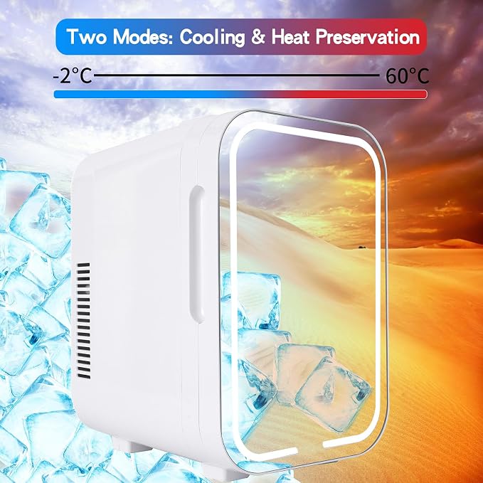 Mini Fridge with Mirror Door & Adjustable LED Lights - 8L Cosmetic Skincare - Image 5