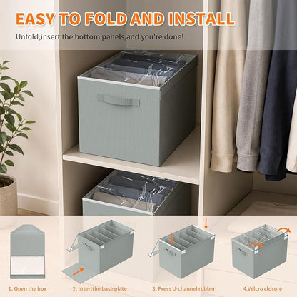 Aokeyee 4 Packs Grey Clothes Organizer 5 Divided Wardrobe Closet Storage | - Image 3