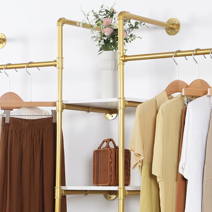 Industrial Pipe Gold Clothing Rack - Image 5