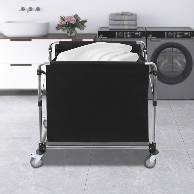Commercial Laundry Cart with Wheels, Folding Laundry Hamper Cart, Heavy Duty - Image 6