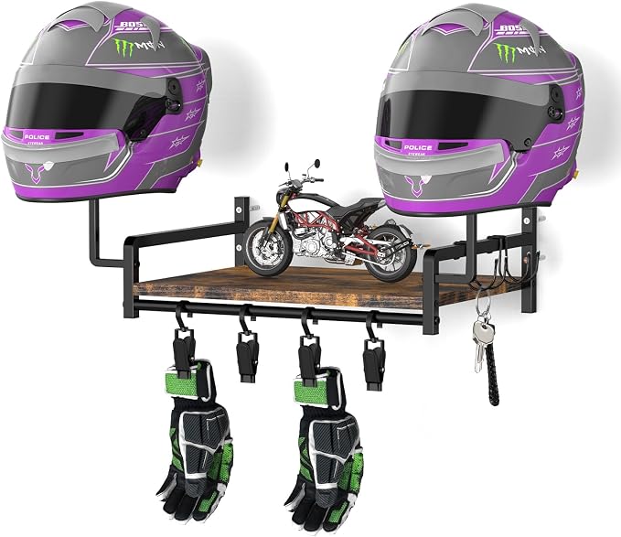 OYEAL Motorcycle Helmet Holder Wall Mount, Rustic Helmet Display Rack by OYEAL