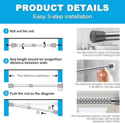MEXAU 1Pack Spring Tension Curtain Rod 26-39 inch Silver Small Tension Rod | - Image 6