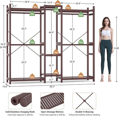 Homykic Bamboo Closet System Clothes Rack, Large Freestanding Garment Rack - Image 5