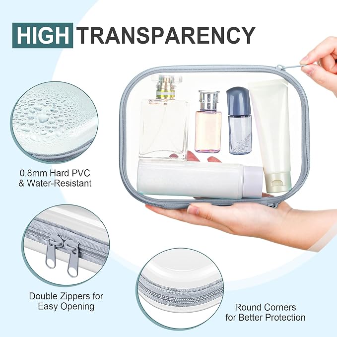 Sanwuta 6 Pcs Clear Hard Zipper Case Hard Plastic Zipper Pouches Transparent - Image 3