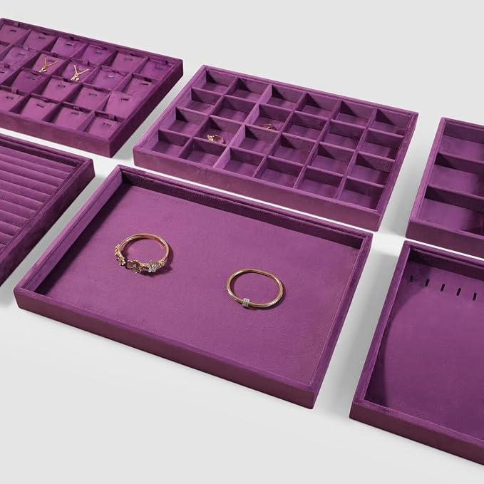 Velvet Stackable Jewelry Display Tray, 24 Grid Earring Ring Storage Tray - Image 7