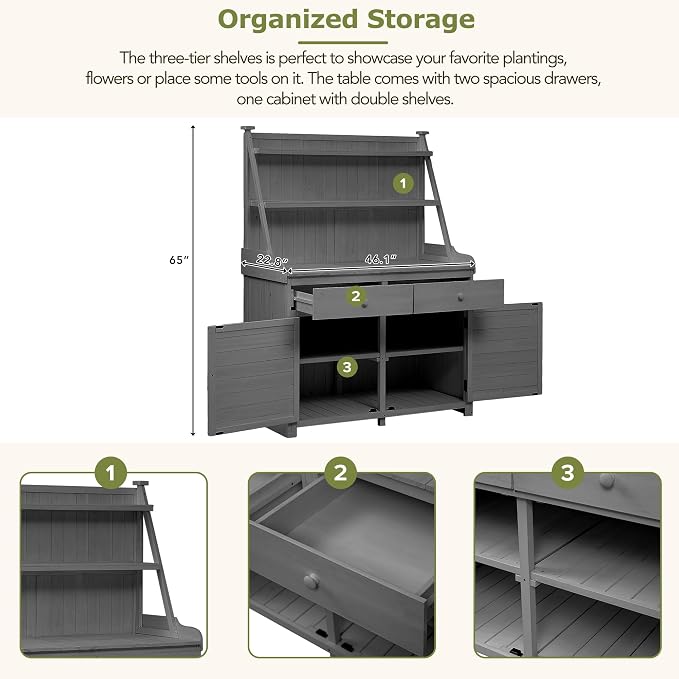 Merax Potting Bench Table with Cabinet and Open Shelves, Garden Potting Bench - Image 4