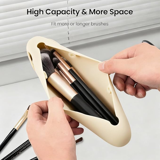 Magnetic Silicone Makeup Brush Holder – Portable Cosmetic Brush Organizer Case - Image 2