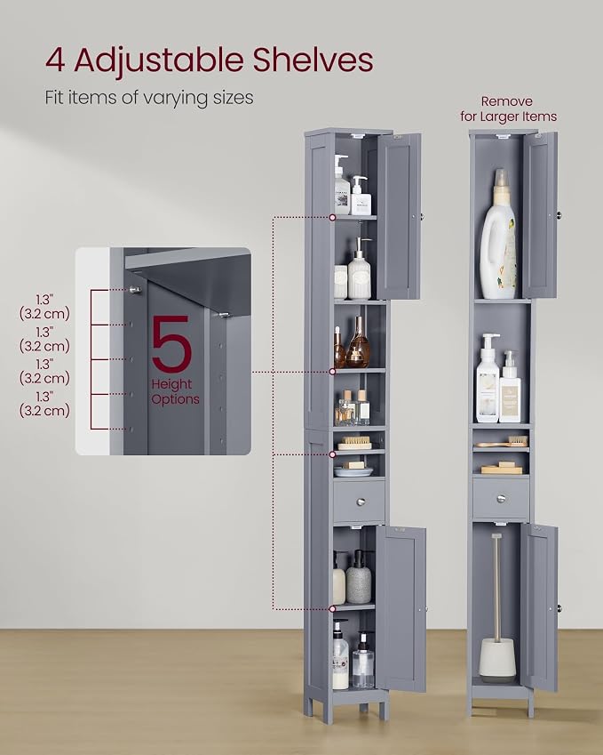 VASAGLE Tall Bathroom Cabinet, Slim Freestanding Bathroom Storage Cabinet - Image 5