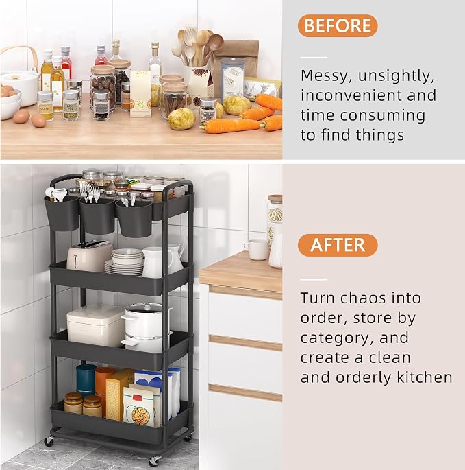 JIUYOTREE 4-Tier Plastic Rolling Storage Cart Utility Cart - Image 5