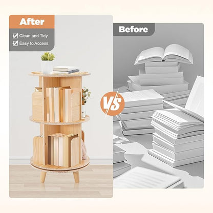 2 Tier Rotating Bookshelf with Legs, Small Corner Bookshelf Floor Standing - Image 7