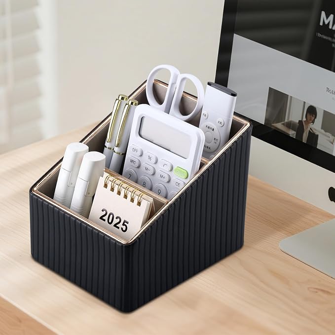 KINGFOM 3 Slot PU Leather Remote Controller Holder, Home Sundries Storage Box - Image 9