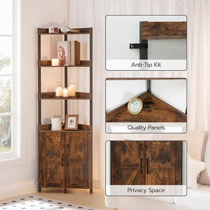 HOOBRO Corner Shelf with Storage, Tall Corner Cabinet, 5-Tier Bookshelf Stand - Image 5