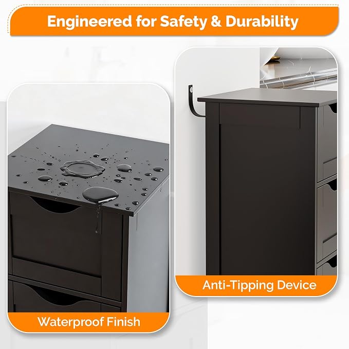 VINGLI Black Bathroom Storage Cabinet - Image 6