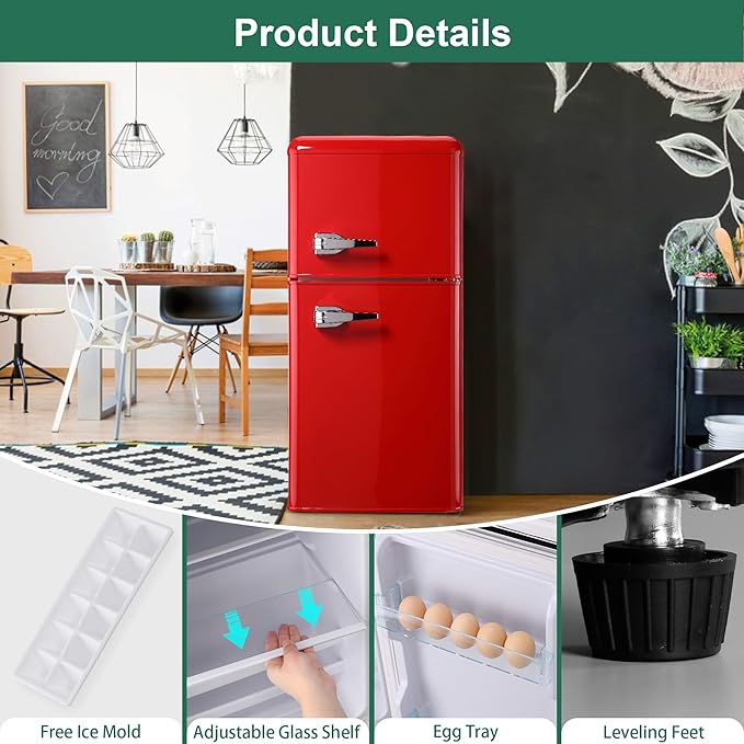 Retro Mini Fridge, 3.2 Cu. Ft. Small Refrigerator - Image 4