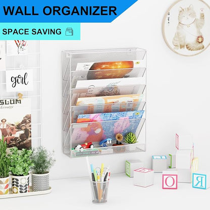 Wall File Organizer Holder Mesh Hanging Paper Document Holder, Vertical 6 - Image 2