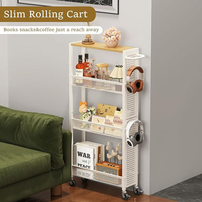 Utility Slim Storage Cart 4 Tier Small Rolling Kitchen Laundry Room - Image 6