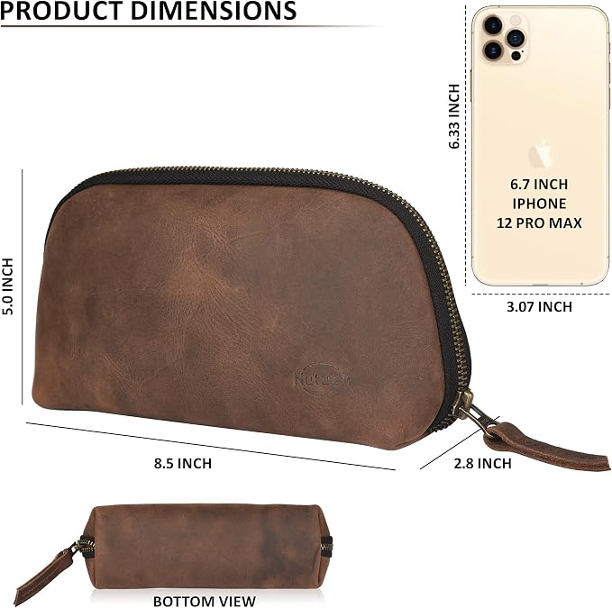 Leather Tech Pouch for Cables Chargers Phone | Tech Bag | Zipper Travel - Image 5