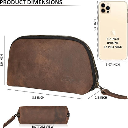 Leather Tech Pouch for Cables Chargers Phone | Tech Bag | Zipper Travel - Image 5