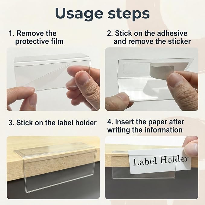 Acrylic Shelf Label Holder, ELEMGULY 20 Pack L-Shape Rigid Shelf Label Holders - Image 5