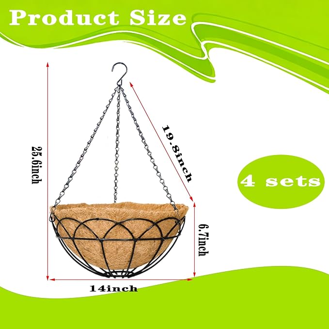 4 Pack 14 Inch Black Wire Hanging Planter - Image 6