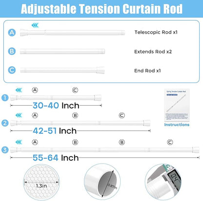 AIZESI 4PCS Shower Curtain Rod 30-64 Inch Adjustable No Drilling, Tool-Free - Image 2