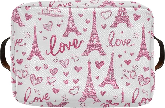 Pink Paris Eiffel Tower Rectangular Storage Bins Box Foldable Shelf Basket - Image 8