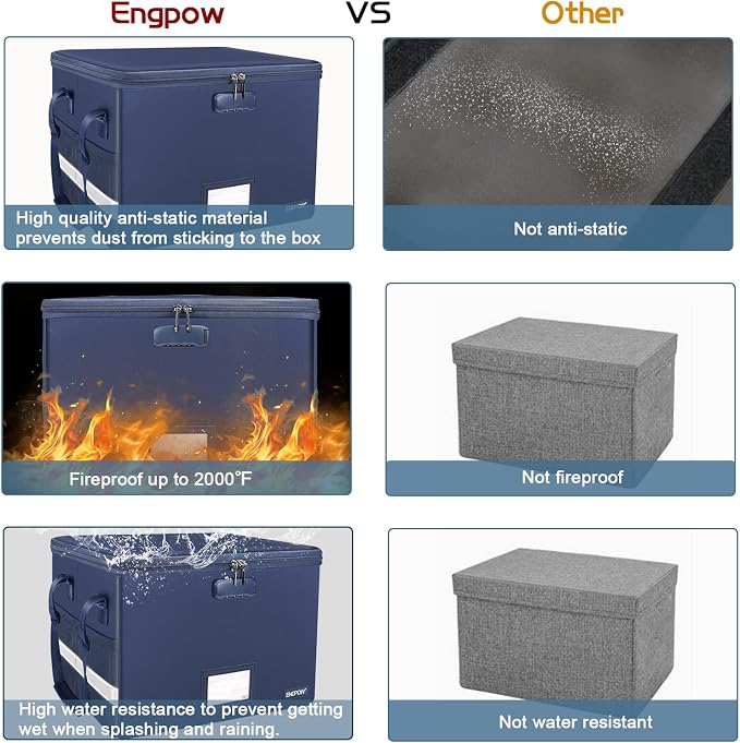 ENGPOW File Box with Lock, Fireproof Document Box with Pockets, Collapsible - Image 6