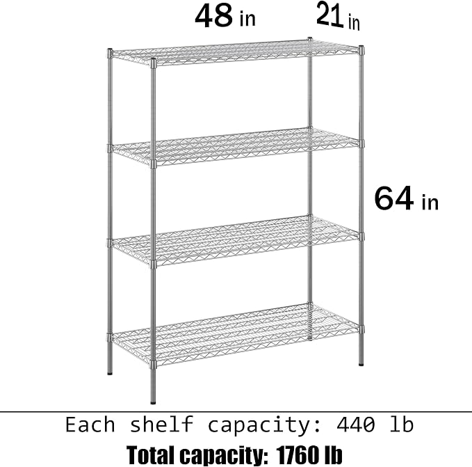 21" Deep x 48" Wide x 64" Height Wire Shelving Kit | 4-Tier | NSF Commercial - Image 3