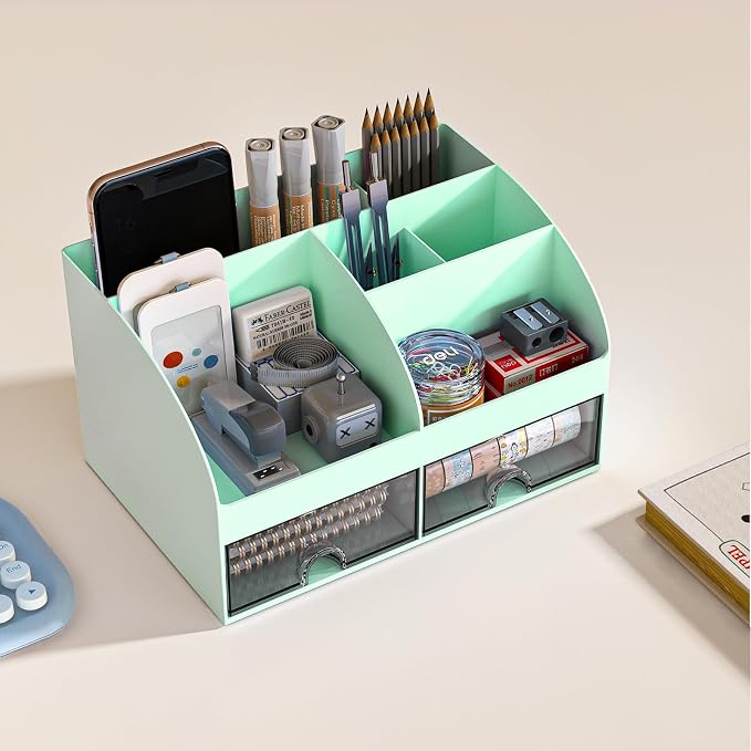 COMFYROOM Desk Organizer with 6 Compartments and 2 Drawers, Plastic Makeup - Image 3