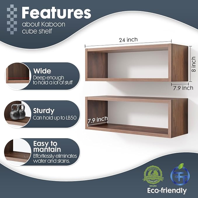 24in Floating Cube Shelves Set of 2, Display Shelves Wall Mount, Decorative - Image 3
