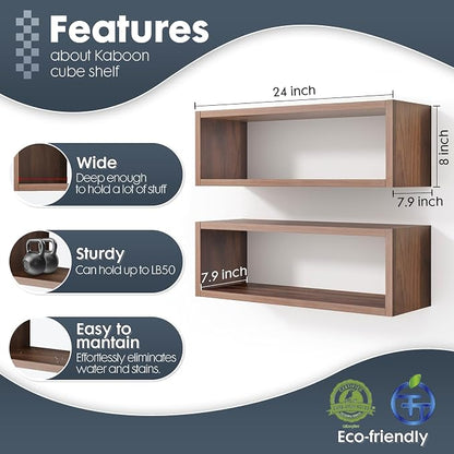24in Floating Cube Shelves Set of 2, Display Shelves Wall Mount, Decorative - Image 3