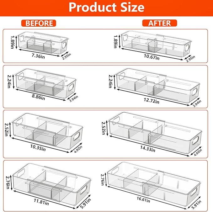 REBECAT 4 Pcs Expandable Clear Drawer Organizers, Adjustable Drawer Organizer - Image 2