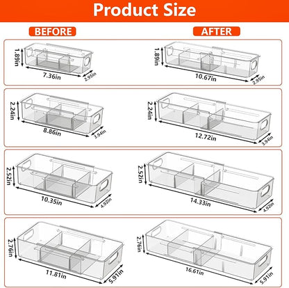 REBECAT 4 Pcs Expandable Clear Drawer Organizers, Adjustable Drawer Organizer - Image 2