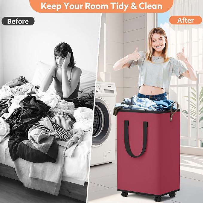 SpaceTrove Laundry Basket with Wheels, Collapsible Laundry Baskets, Laundry - Image 5