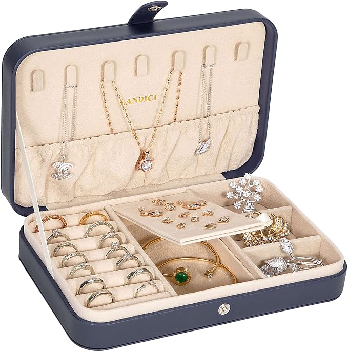 LANDICI Small Jewelry Box for Women Girls, PU Leather Travel Jewelry Case by LANDICI