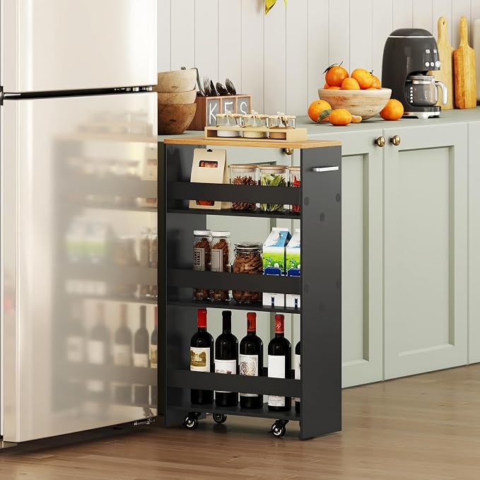Small Kitchen Cart, 4-Tier Slim Rolling Island w/Handle, Laundry Room Storage - Image 2