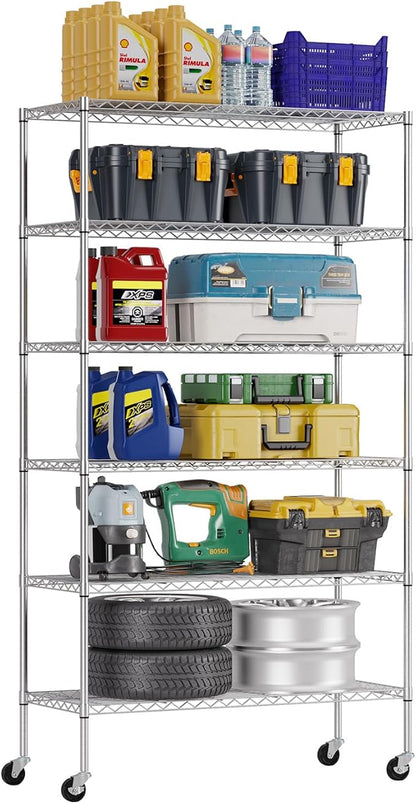 FDW | 6-Tier Wire Shelf with Wheels | 45" x 18" x 82" | Chrome | Storage by FDW