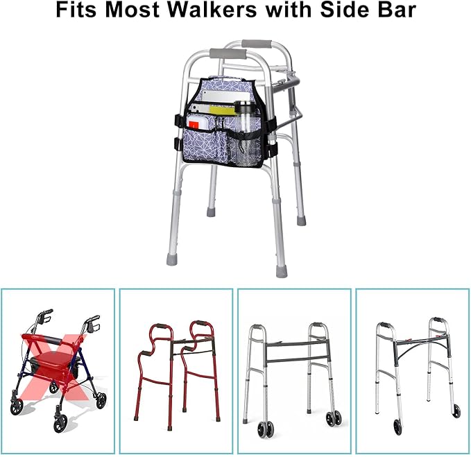 supregear Side Walker Bag, Walker Accessories Bag w/Cup Holder, Folding Walker - Image 7