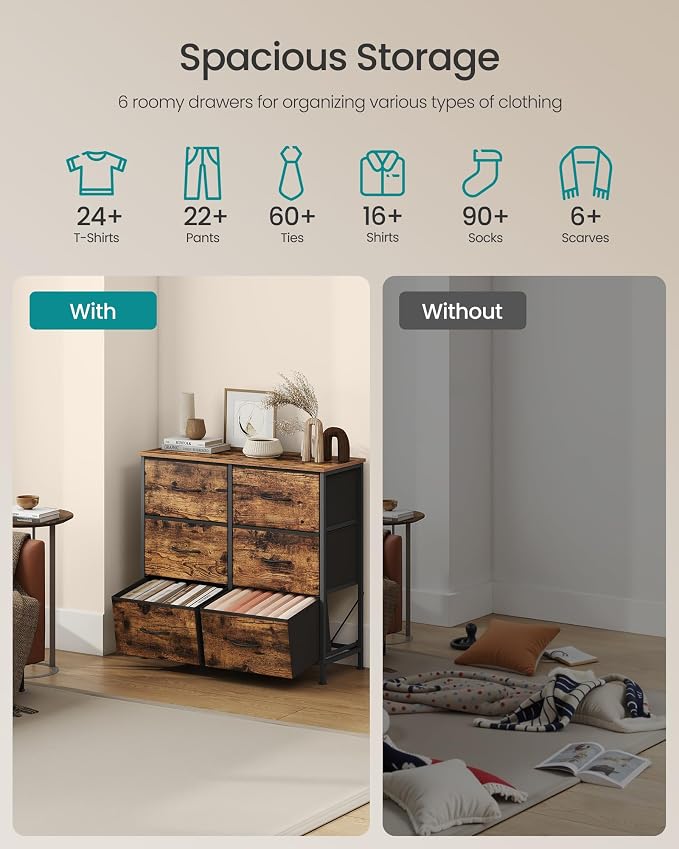 SONGMICS Dresser for Bedroom, Chest of Drawers, TV Stand, 6 Non-Woven Fabric - Image 4