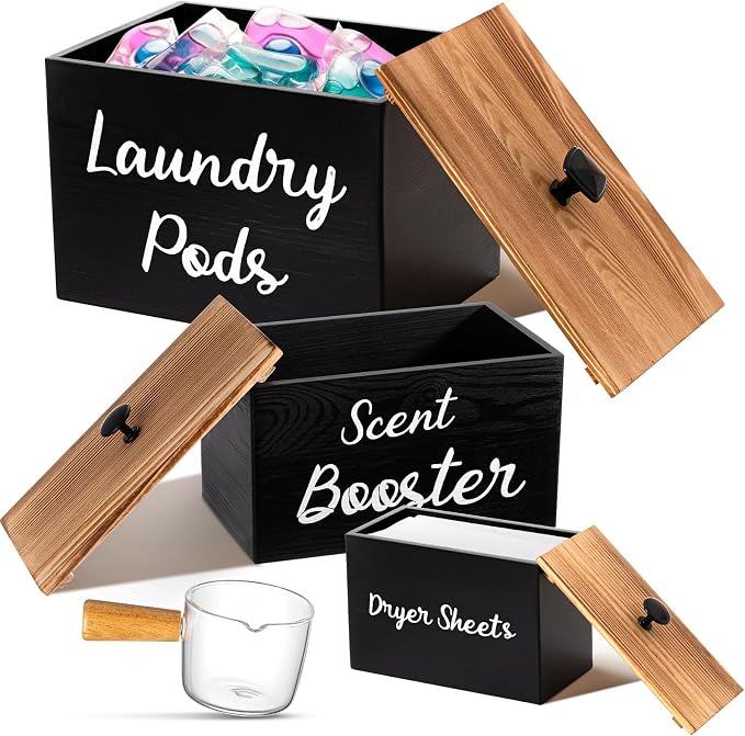 Dandat 3 Pcs Wood Laundry Pods Container Farmhouse Decoration Laundry Room by Dandat