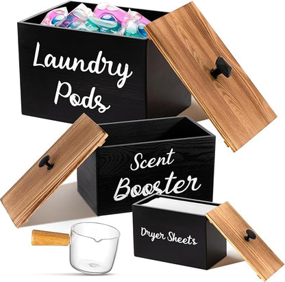 Dandat 3 Pcs Wood Laundry Pods Container Farmhouse Decoration Laundry Room by Dandat