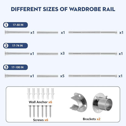 Heavy Duty Closet Rod, Adjustable 17-74 in, 1.3" Diameter | Silver, Suitable - Image 4