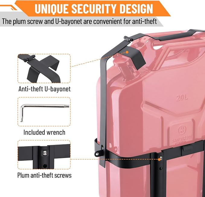 Anti-theft Jerry Can Mount Holder: Lockable Jerry Gas Can Holder Rack, 5 Gallon - Image 2